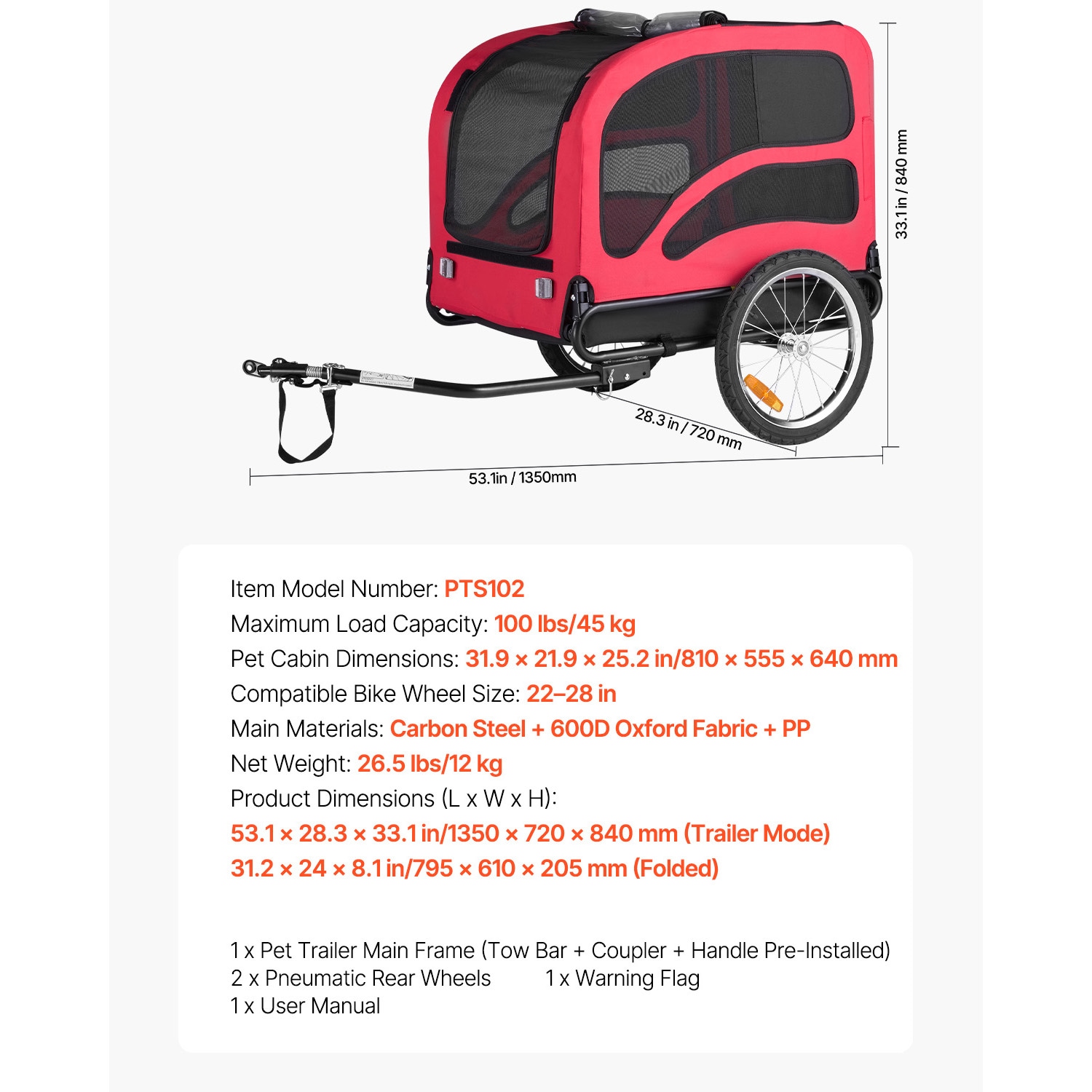 Dog Bike Trailer For Pet Transportation With Quick Release Wheels_voghion.com